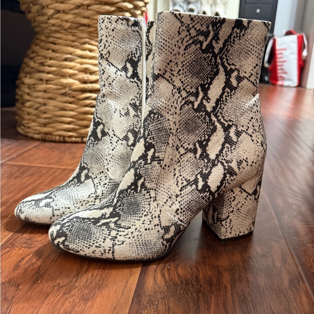 Madden Girl Snakeskin Ankle Booties with Chunky Heel